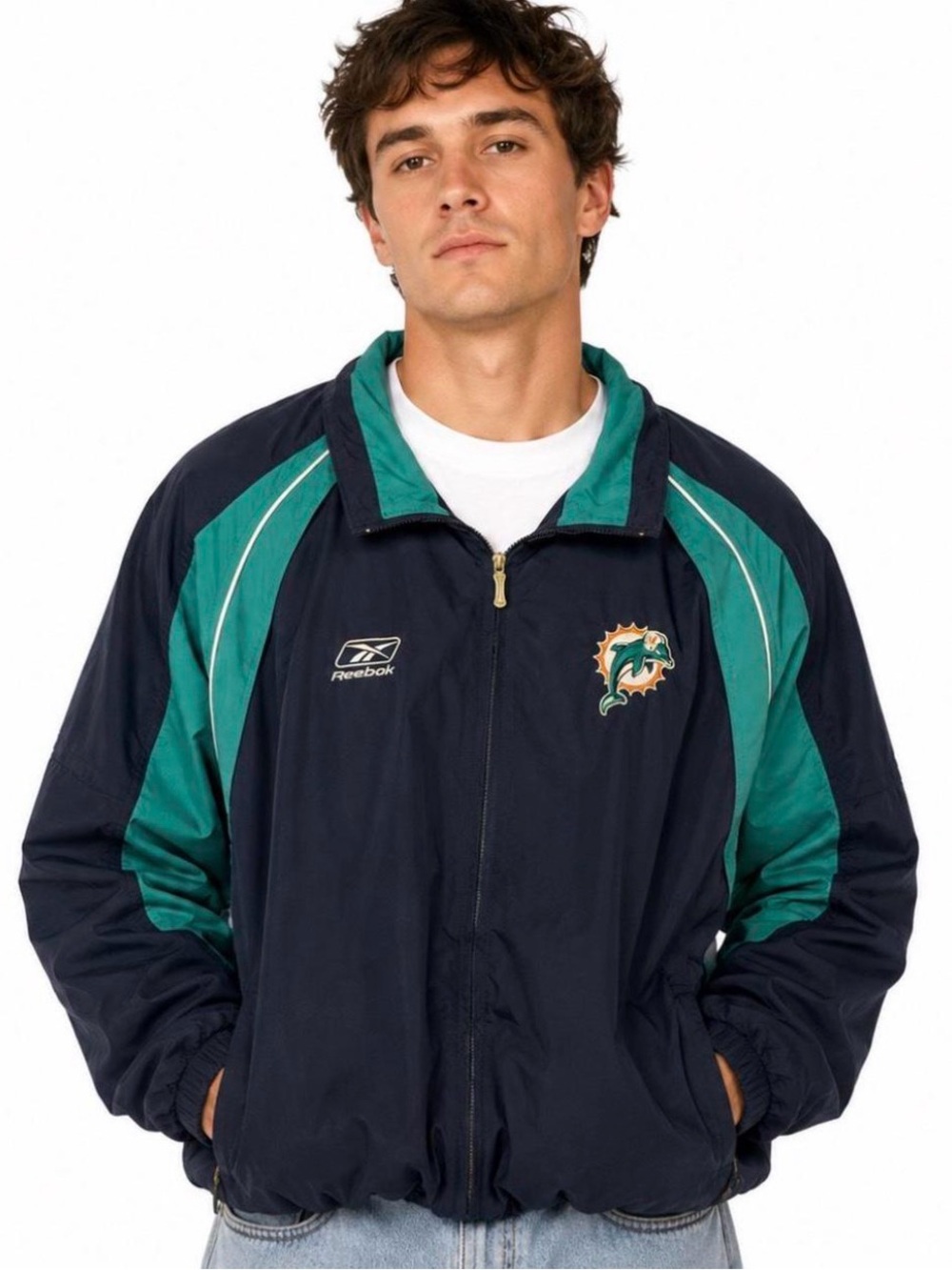 Vintage Reebok Miami Dolphins NFL Windbreaker Jacket XL 🐬🔥